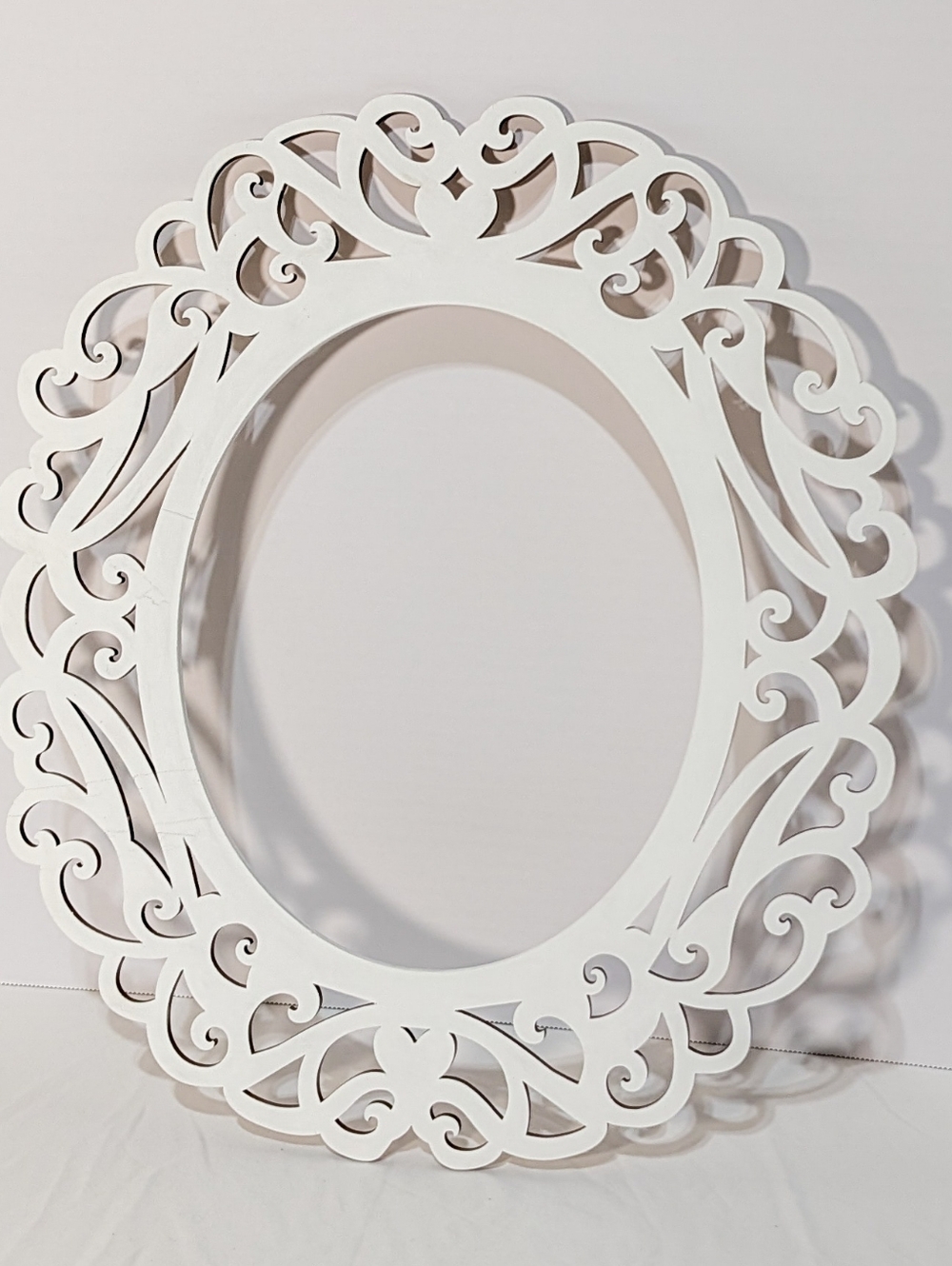 Ornate Oval Laser Cut Wood Frame - Matte White